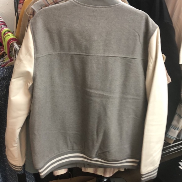 Gray and White Varsity Bomber Jacket with Ribbed Collar - Picture 5 of 5